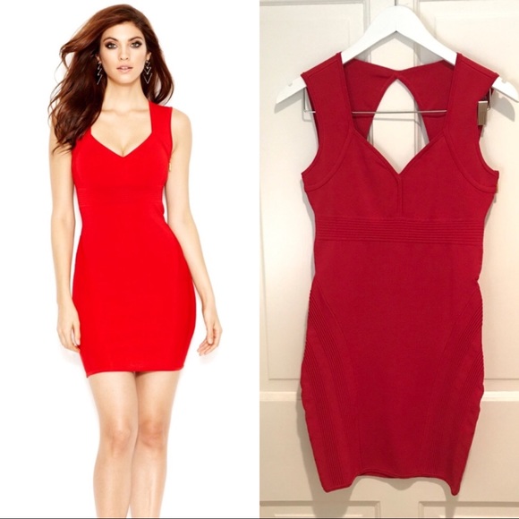 guess red bodycon dress